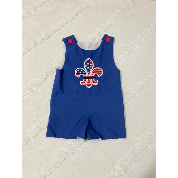 Navy Fleur De Lis Romper - Picture 1 of 2